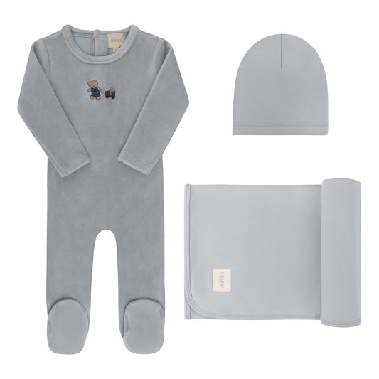 Embroidered Bear Take Me Home Blue Set