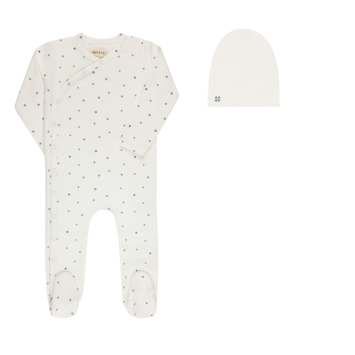 Clover Print Ivory Blue Footie and Beanie
