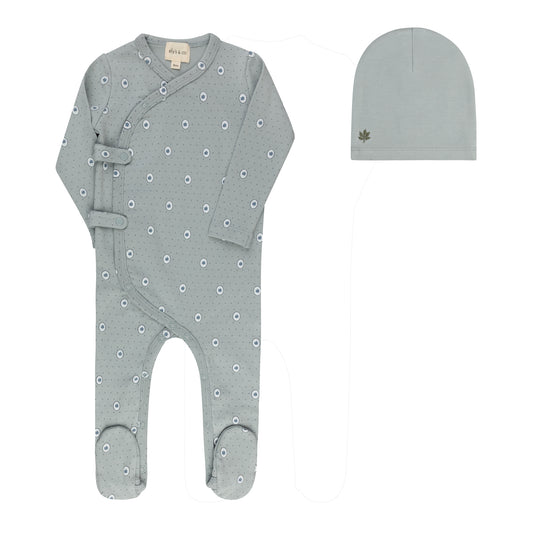 Floral Dot Blue Footie and Hat