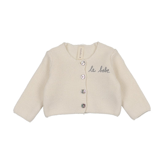 Le Bebe Knit Cream/Blue Cardigan