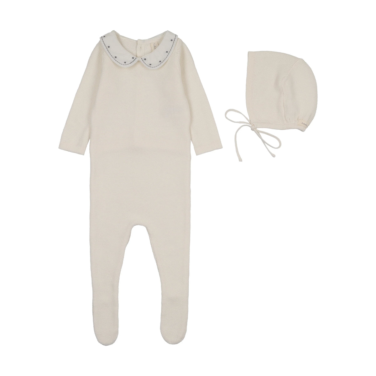 Embroidered Knit Collar Cream/Blue Footie Set