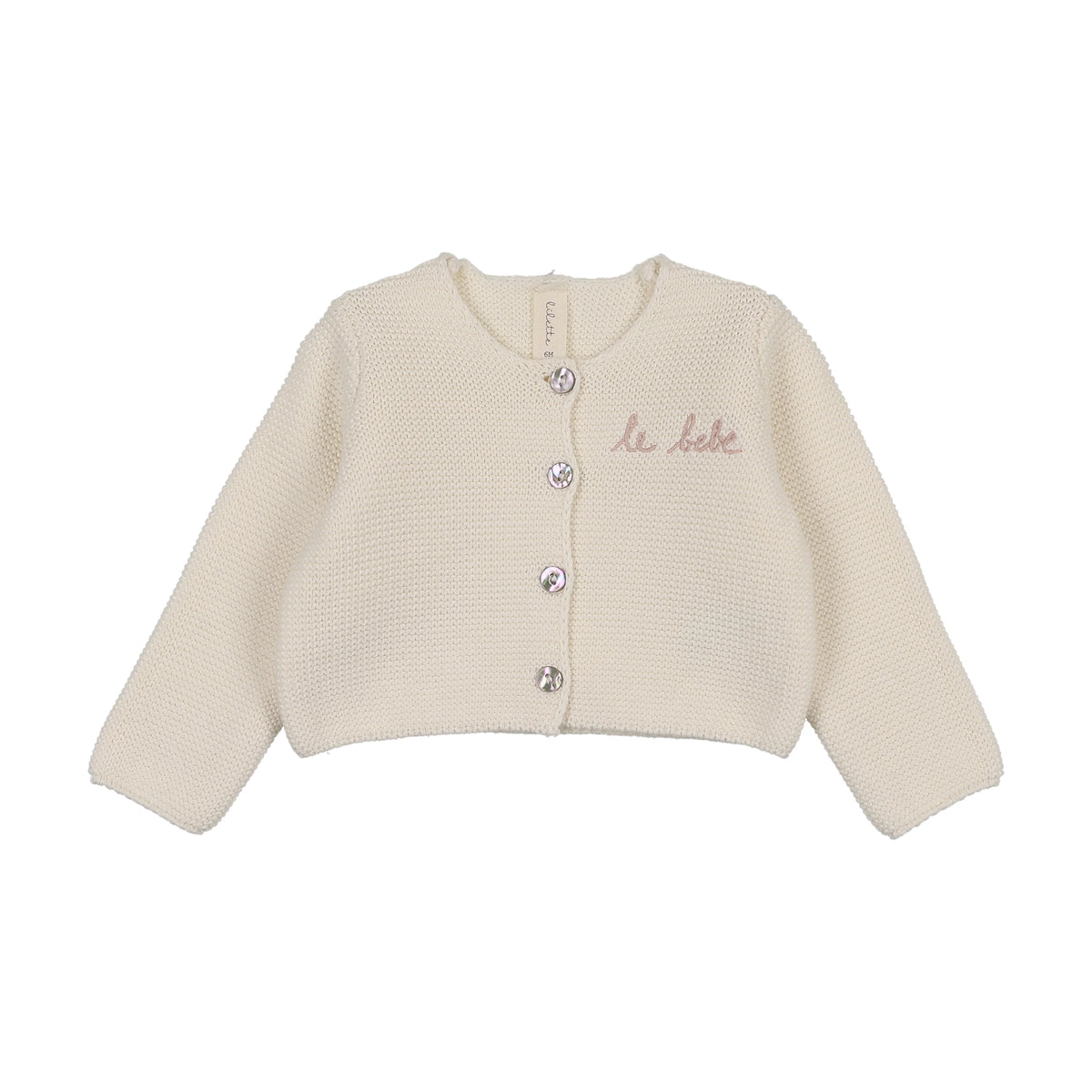 Le Bebe Knit Cream/Pink Cardigan