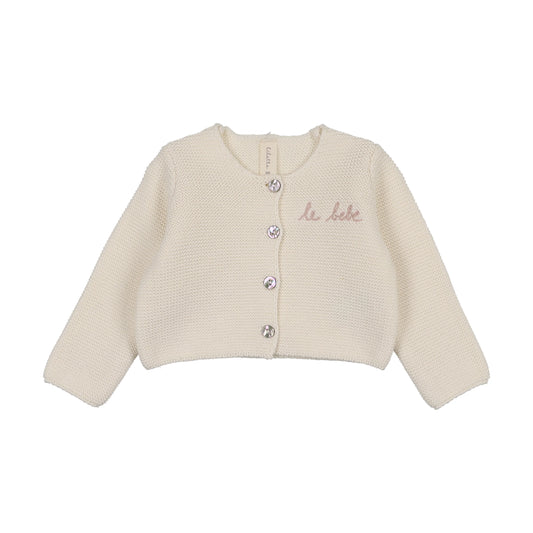 Le Bebe Knit Cream/Pink Cardigan