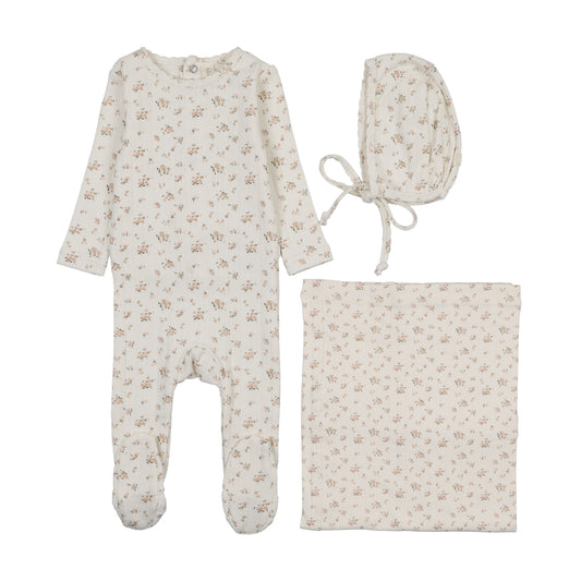 Garden Cluster Print Cream Pink Layette Set