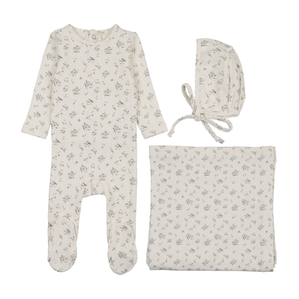 Garden Cluster Print Cream Blue Layette Set