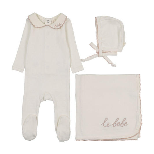 Le Bebe Pointelle Cream Pink Layette Set