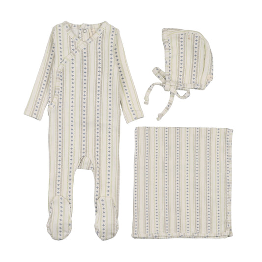 Linear Print Cream Blue Layette Set