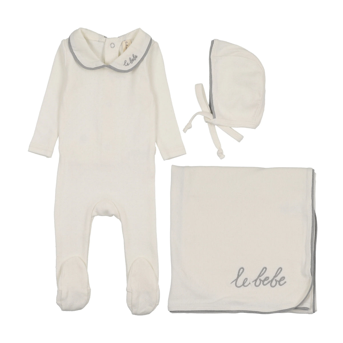 Le Bebe Pointelle Cream Blue Layette Set