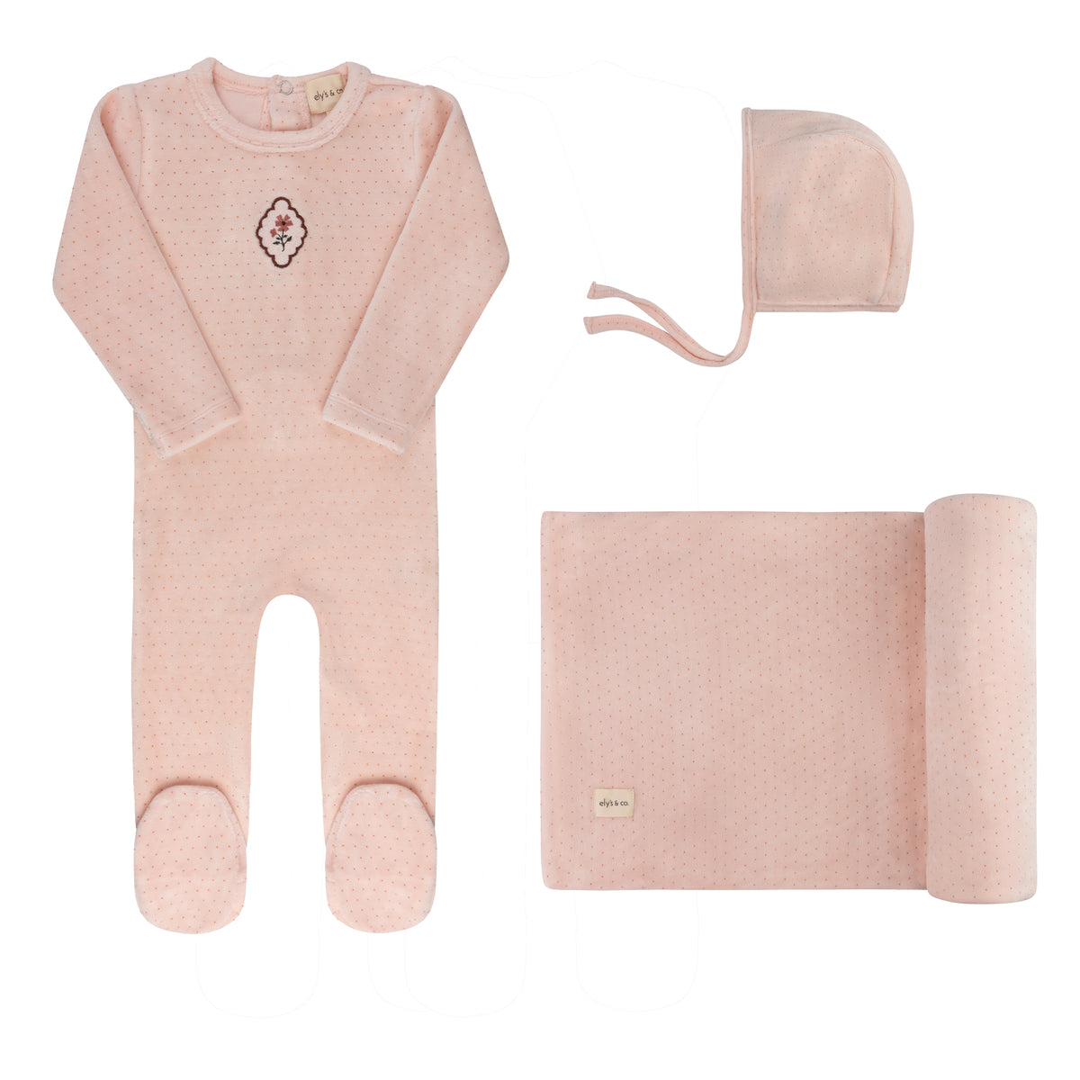 Embroidered Floral Dot Take Me Home Pink Set