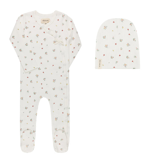 Printed Floral Star Ivory Footie and Beanie