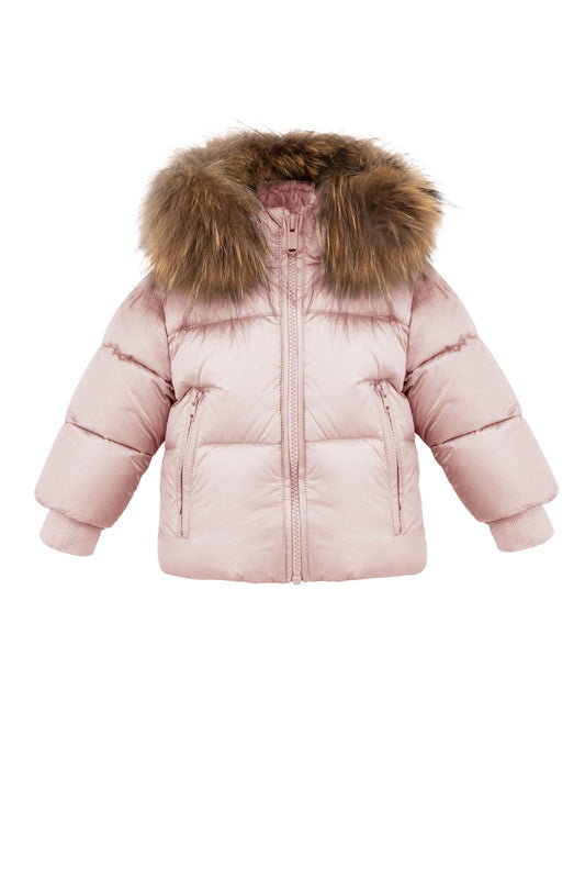 Hooded Baby Down Petal Rose Coat with Racoon Fur