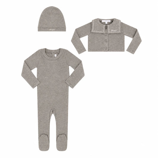 Embroidered Collar Grey Baby Cardigan Set