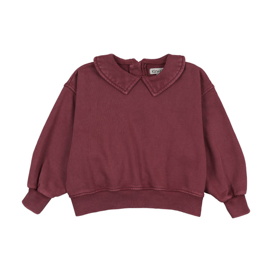 Girl's Collared Washed Burgundy Sweatshirt