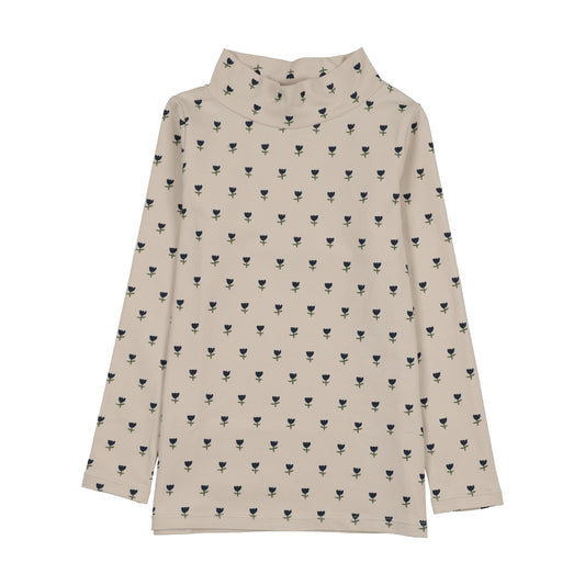 Mock Neck Burgundy Tulip Print T-Shirt