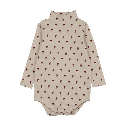 Mockneck Burgundy Tulip Print Onesie