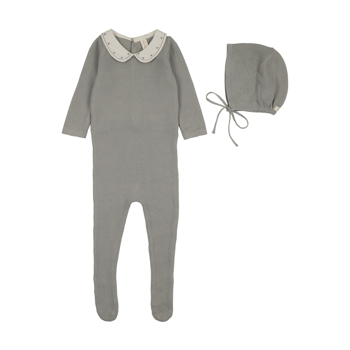 Embroidered Knit Collar Light Blue Footie Set