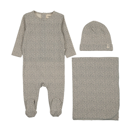Leaf Printed Blue Three Piece Set