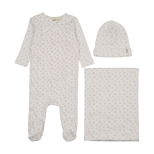 Velour Floral Printed Pink Three Piece Set