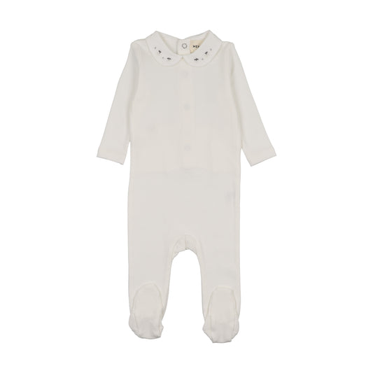 Embroidered Collar Base Baby Blush Winter White Footie