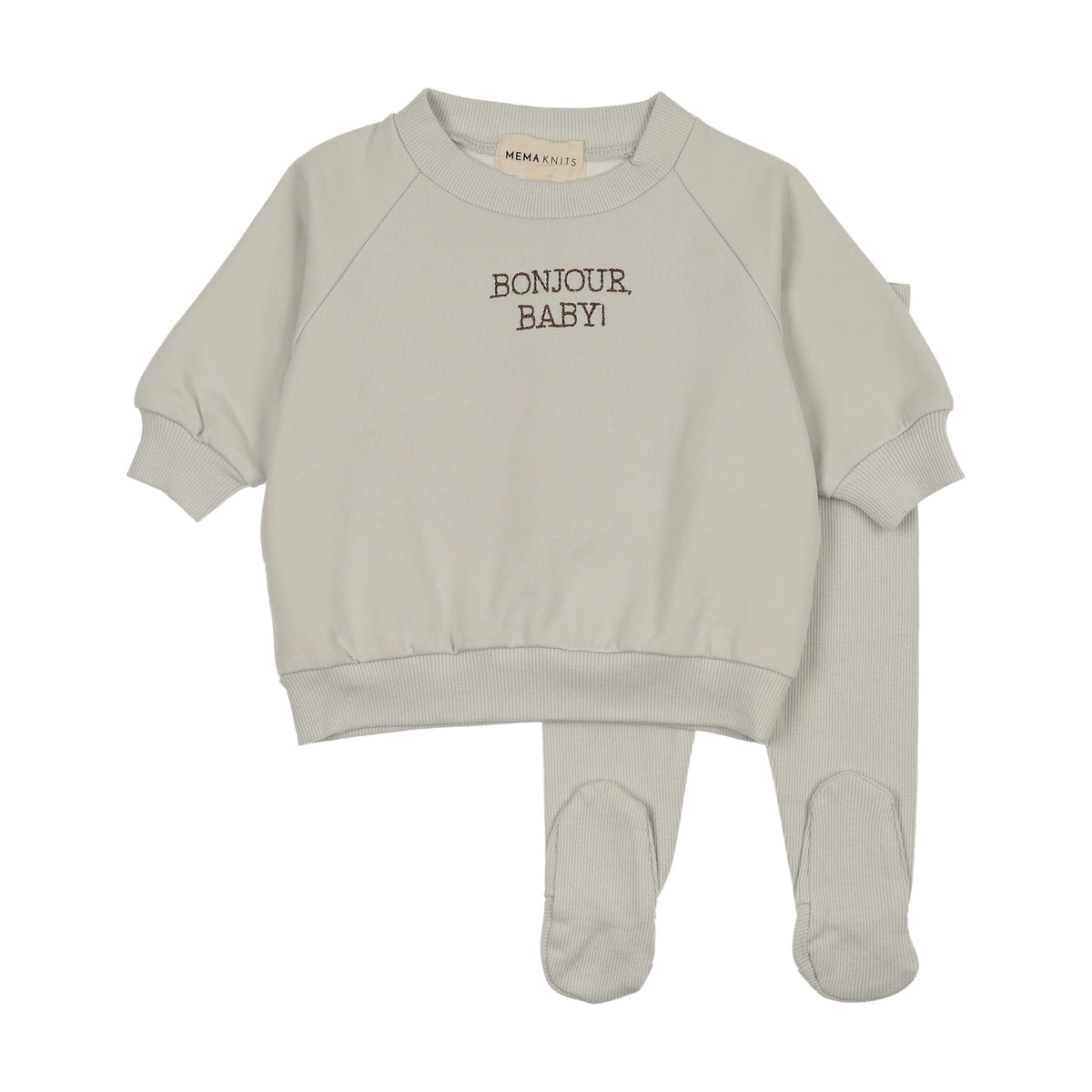 Bonjour Baby Otter Stitched Blue Sweatshirt Set