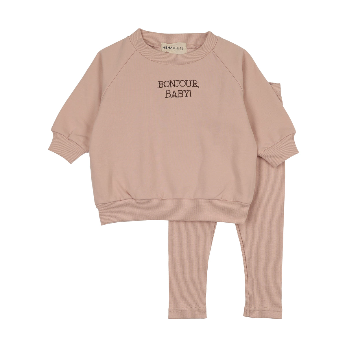 Bonjour Baby Otter Stitched Rose Sweatshirt Set