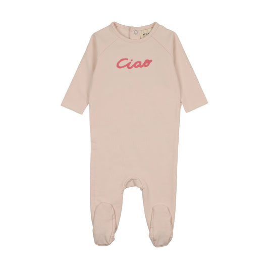 French Terry Embroidered Wordart Neon Pink Footie