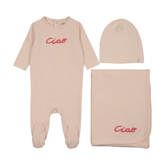 French Terry Embroidered Wordart Neon Pink Three Piece Set