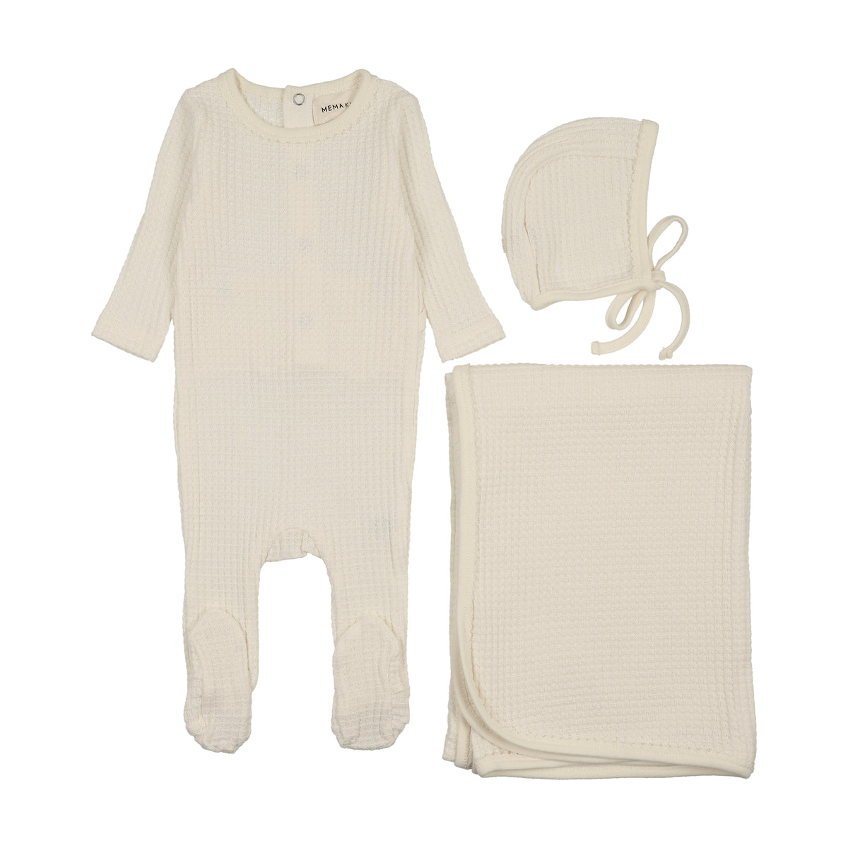 Honeycomb Waffle Trimmed Ivory Three Piece Set