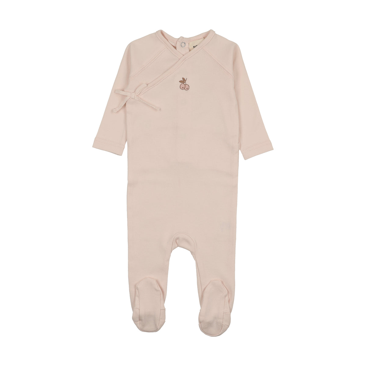 Cherry Print Mock Wrap Baby Blush Pink Footie