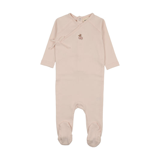 Cherry Print Mock Wrap Baby Blush Pink Footie