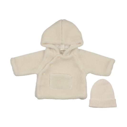 Sherpa Ivory Jacket with Knitted Beanie