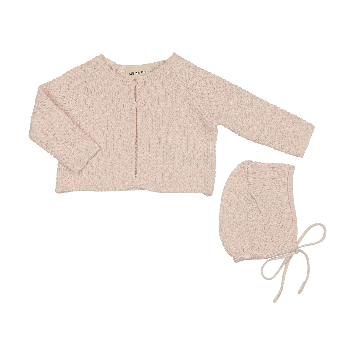 Waffle Knit Baby Blush Cardigan with Bonnet