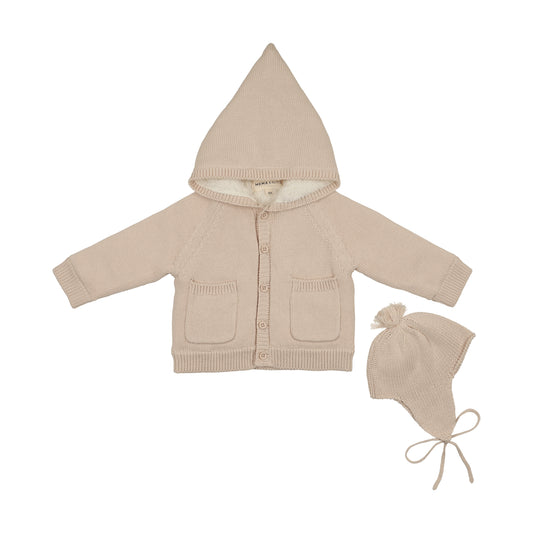 Hooded Knit Sherpa Lined Sand Sweater