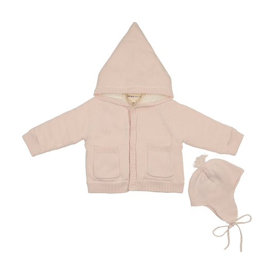 Hooded Knit Sherpa Lined Baby Blush Sweater
