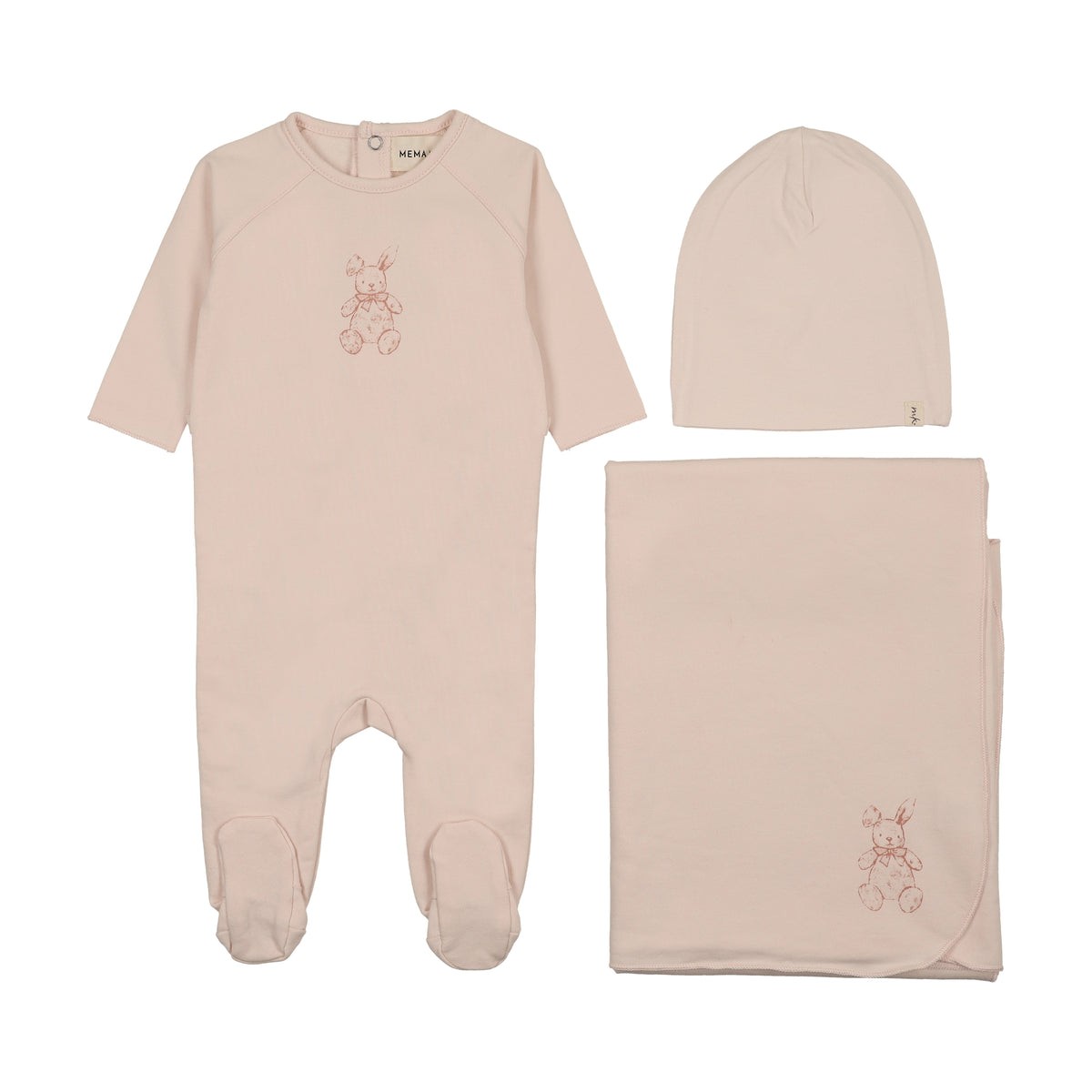 Vintage Bunny Print Pink Three Piece Set