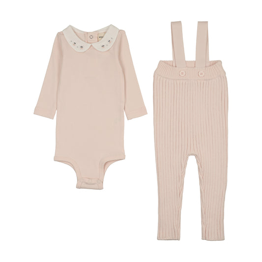 Knit Overall + Embroidered Collar Baby Blush Onesie Set