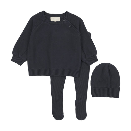 Knit Navy Two Piece Set with Beanie