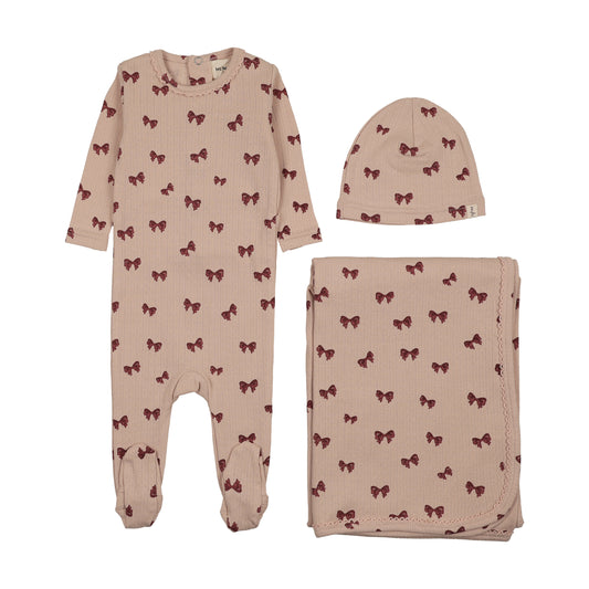 Bow Printed Burgandy Three Piece Set