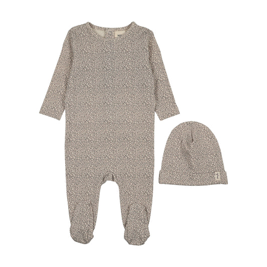 Leaf Printed Pink Footie with Bonnet