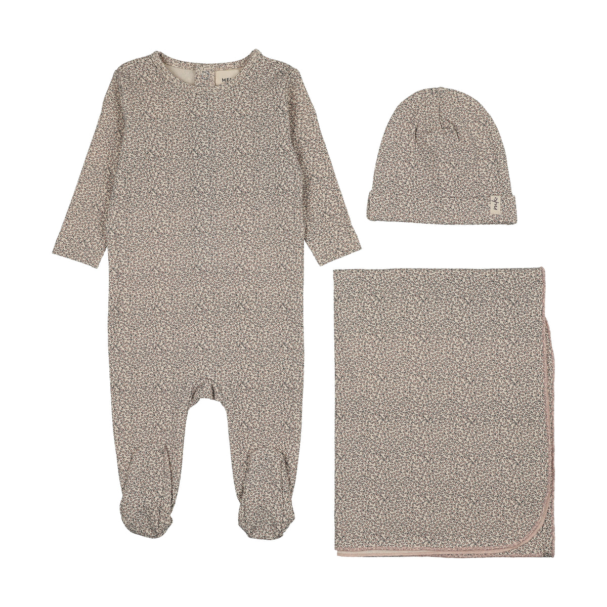 Leaf Printed Pink Three Piece Set