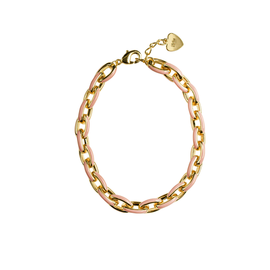Enamel Pink And Gold Link Bracelet