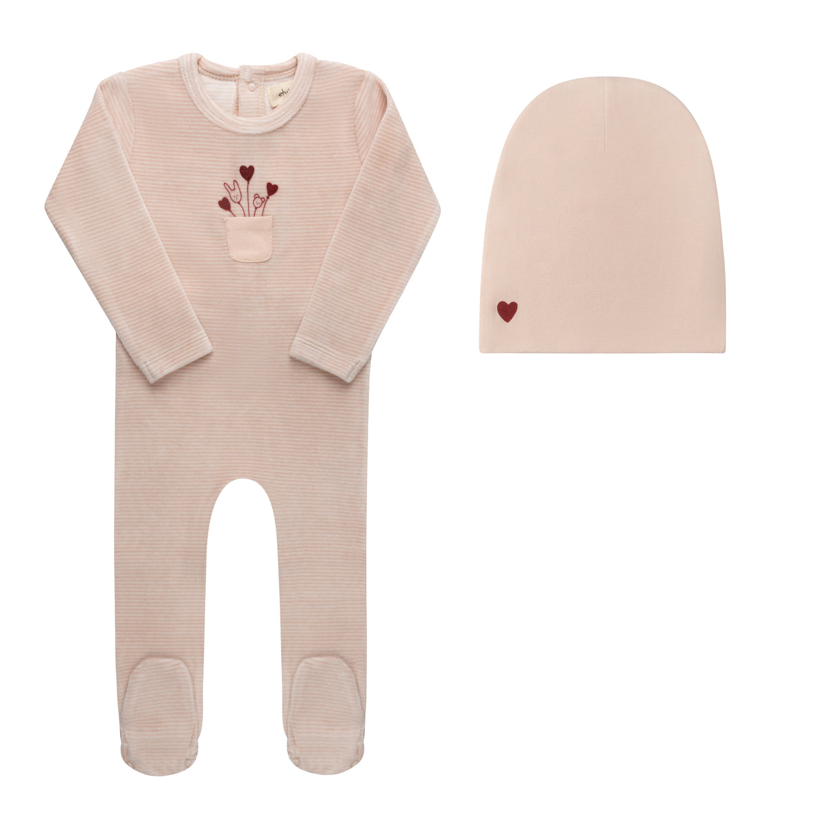 Stripe Ivory Pink Footie and Beanie