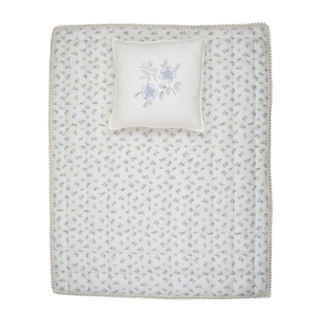 Blossom Crochet Trim Quilted Powder Blanket with Pillow