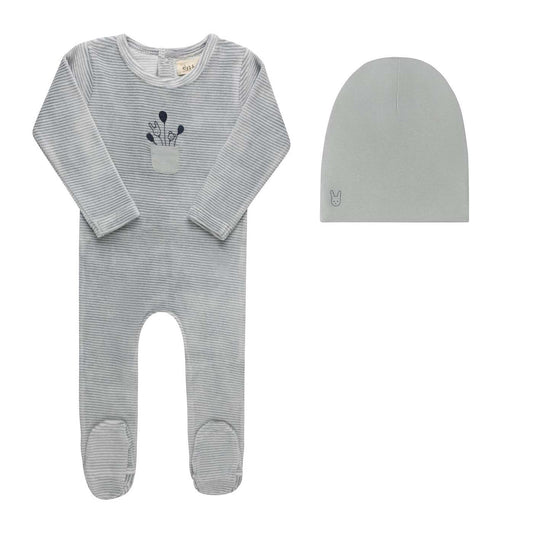Stripe Ivory Blue Footie and Beanie