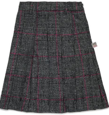 Checked Pleated Grey Skirt with Lurex Threads