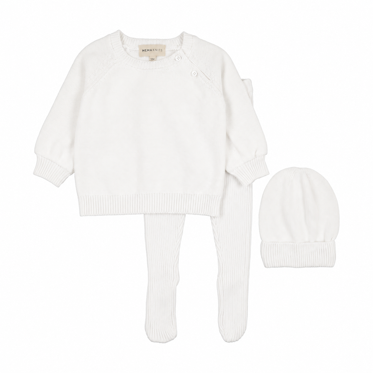 Knit White Two Piece Set with Beanie