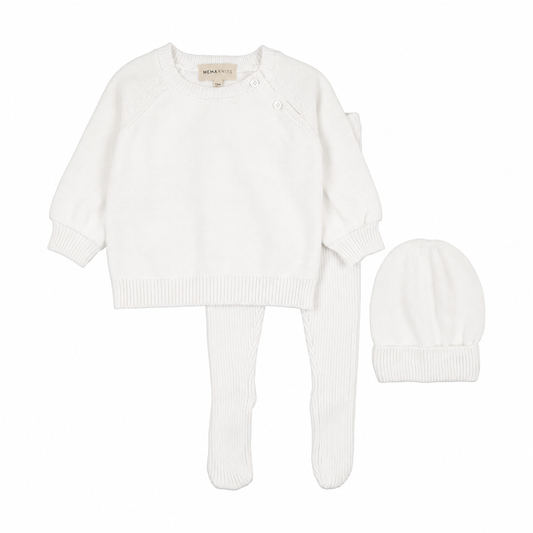 Knit White Two Piece Set with Beanie