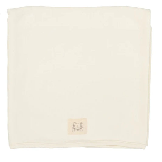 Pointelle Emblem Cream Blanket