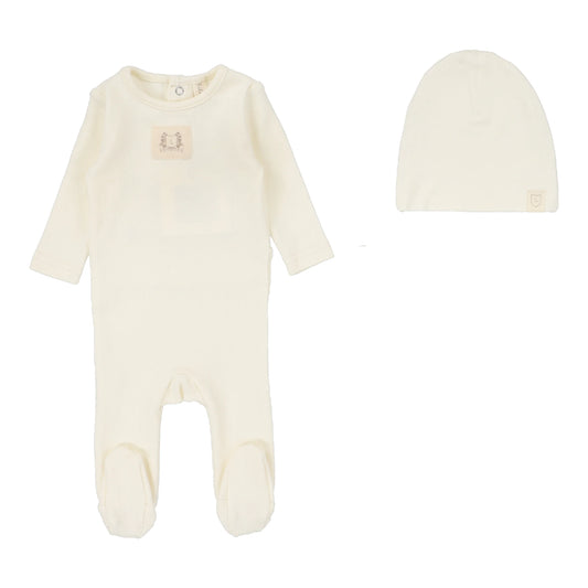 Pointelle Emblem Cream Footie Set